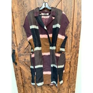 Marni Silk Duster Coat Women's IT 40 Multicolor Pockets Sleeveless Notch Lapel